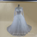 Q030 long sleeve lace applique luxury custom with train wedding bridal dress